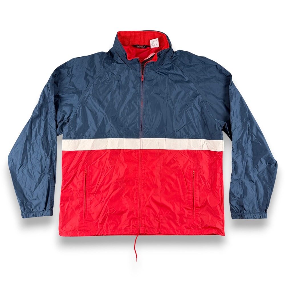 Woolrich Jacket Mens L Navy Red‎ Full Zip Hooded Windbreaker Lightweight